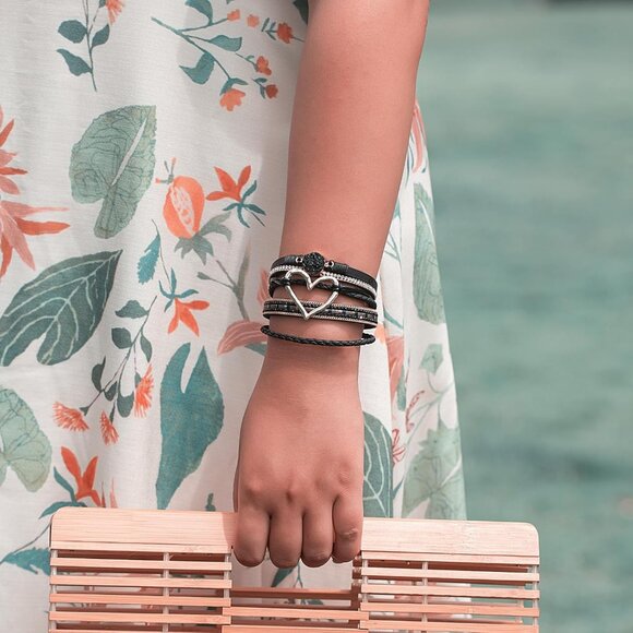 Leather Wrap Bracelet Faux Leather Boho Cuff Bangles Trendy Rhinestone - Picture 9 of 9